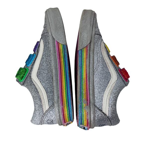 Vans Old Skool‎ V Four Shop Skate Sneakers Glitter Rainbow Silver Size W5 M3.5 - Picture 7 of 9